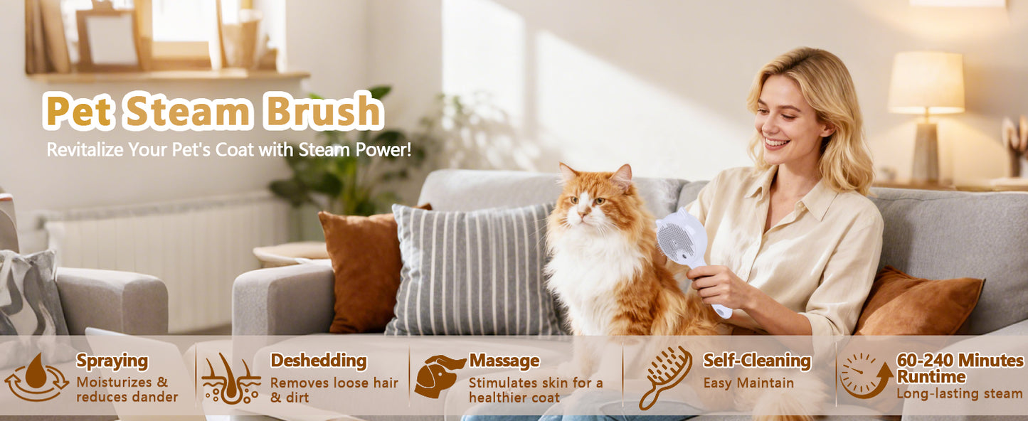 Steam Pet Grooming Brush – Soft Spray Mode
