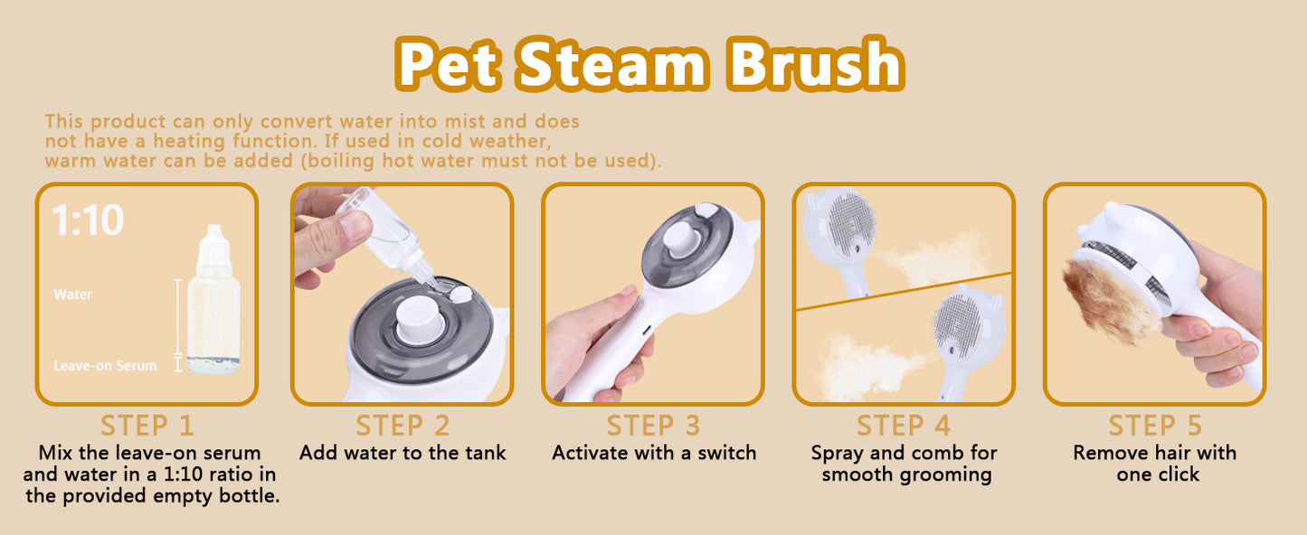 Steam Pet Grooming Brush – Soft Spray Mode
