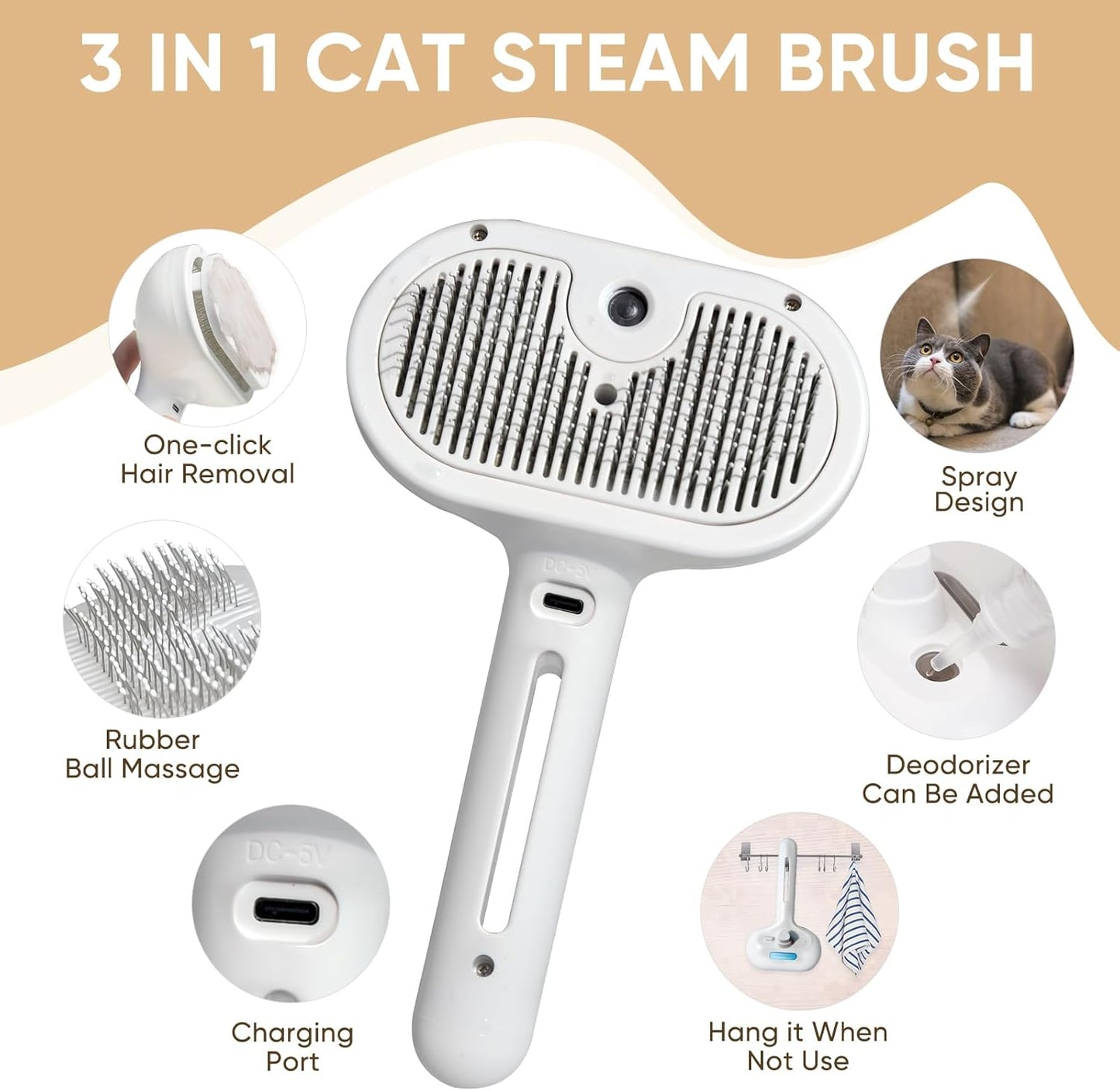 Deep Clean Steam Pet Brush – Gentle Deshedding Tool