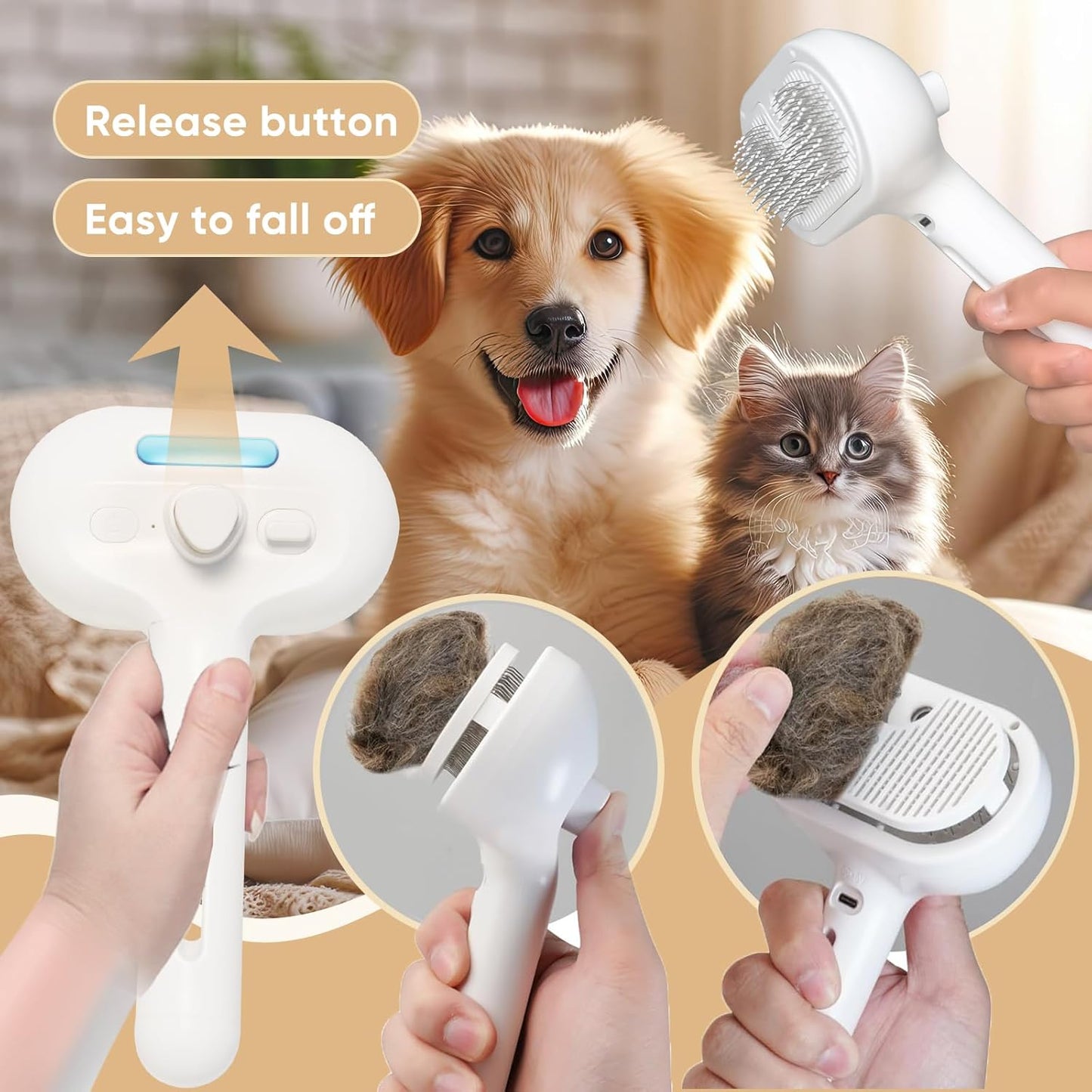 Deep Clean Steam Pet Brush – Gentle Deshedding Tool