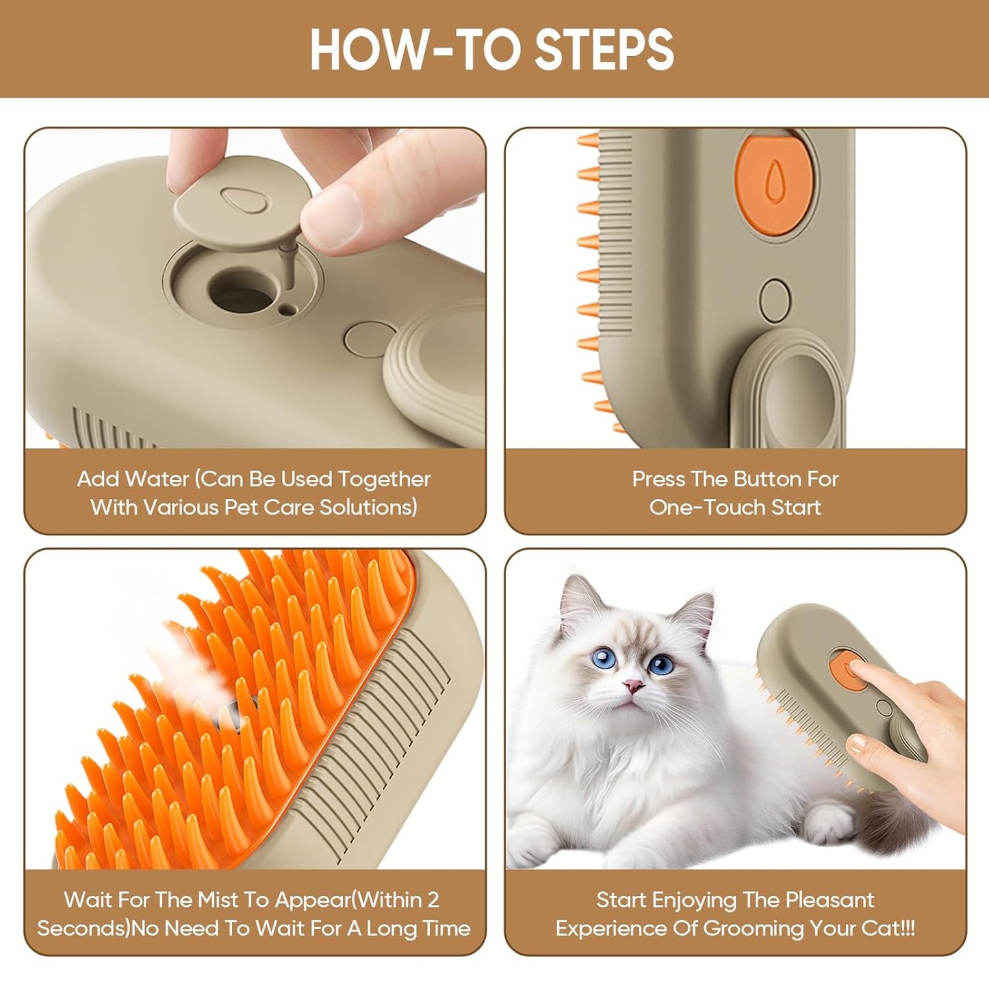 Self-Cleaning Steam Pet Grooming Brush – 4-in-1 Deshedding Tool