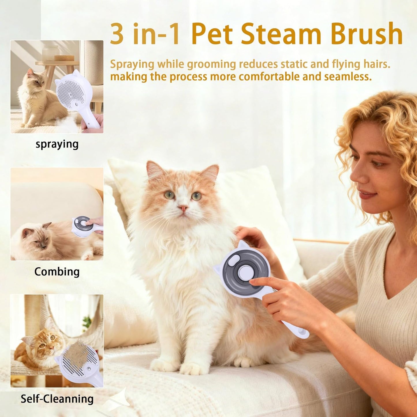 Steam Pet Grooming Brush – Soft Spray Mode