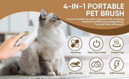 Self-Cleaning Steam Pet Grooming Brush – 4-in-1 Deshedding Tool