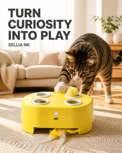 Cat playing with Sunshine Yellow WhiskerQuest in a living room