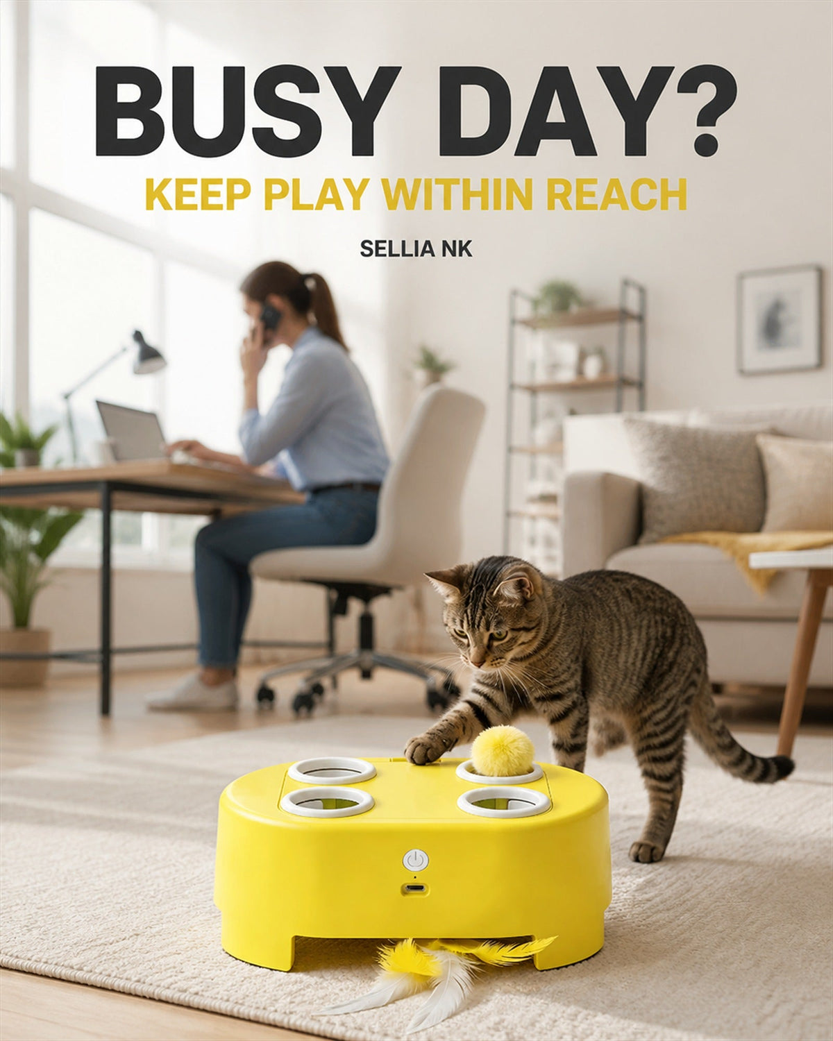 Sunshine Yellow WhiskerQuest keeps play within reach on a busy day