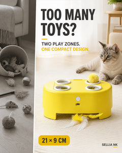 Two play zones in one compact WhiskerQuest cat toy