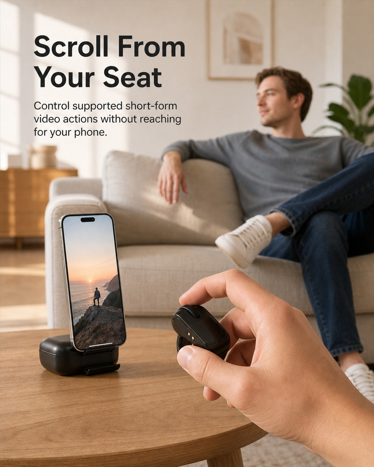 Sellia NK D06 Pro controlling short-form video from a seat